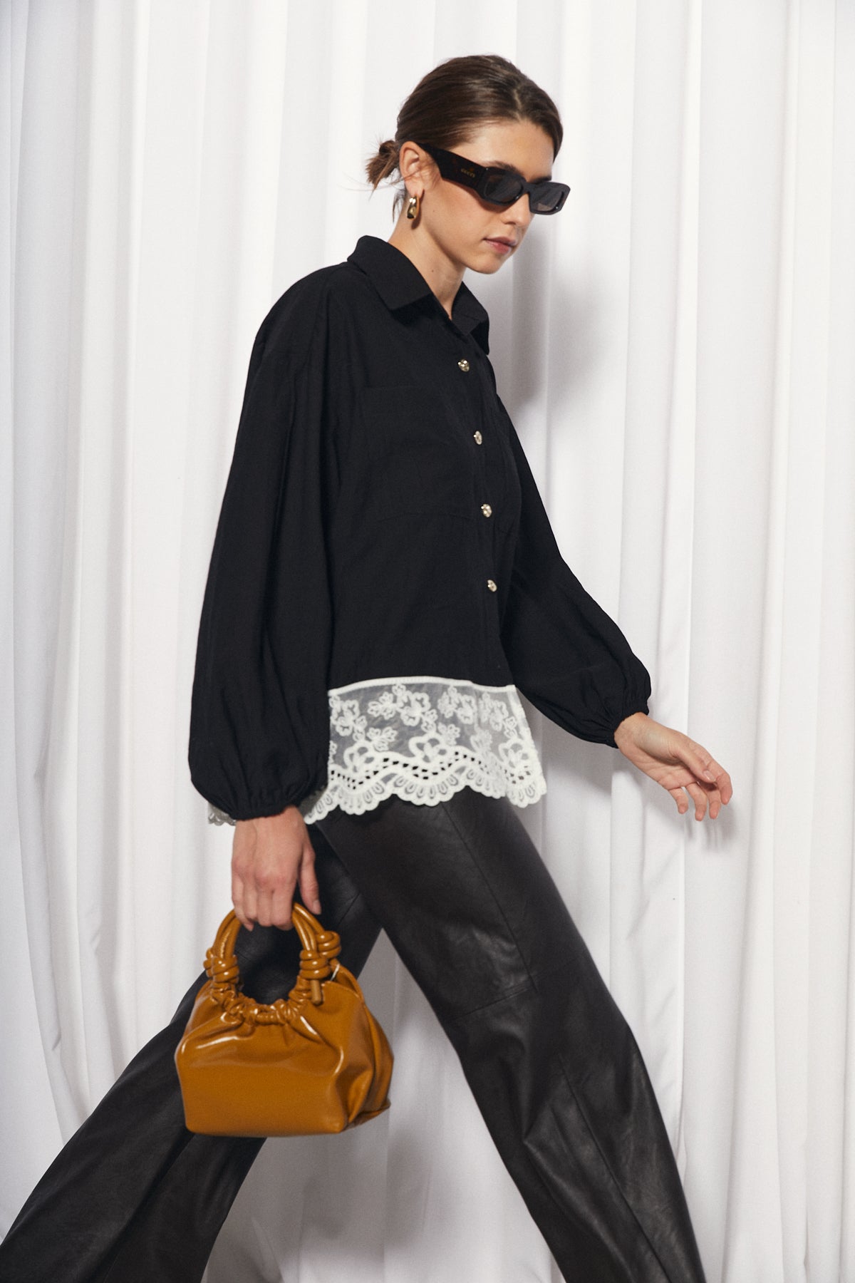 Abril Blouse, Black Texture