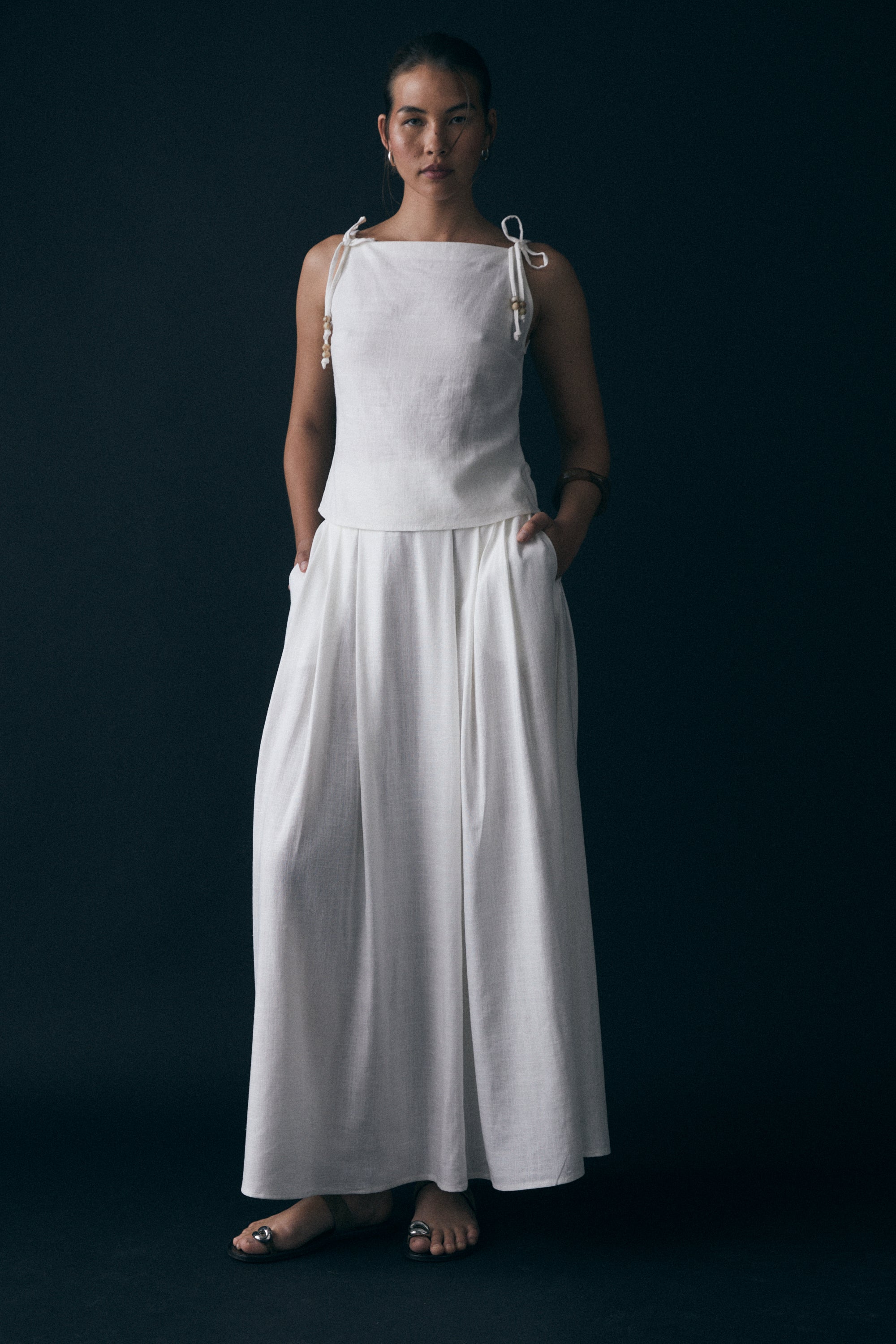 Mara Skirt, White Linen