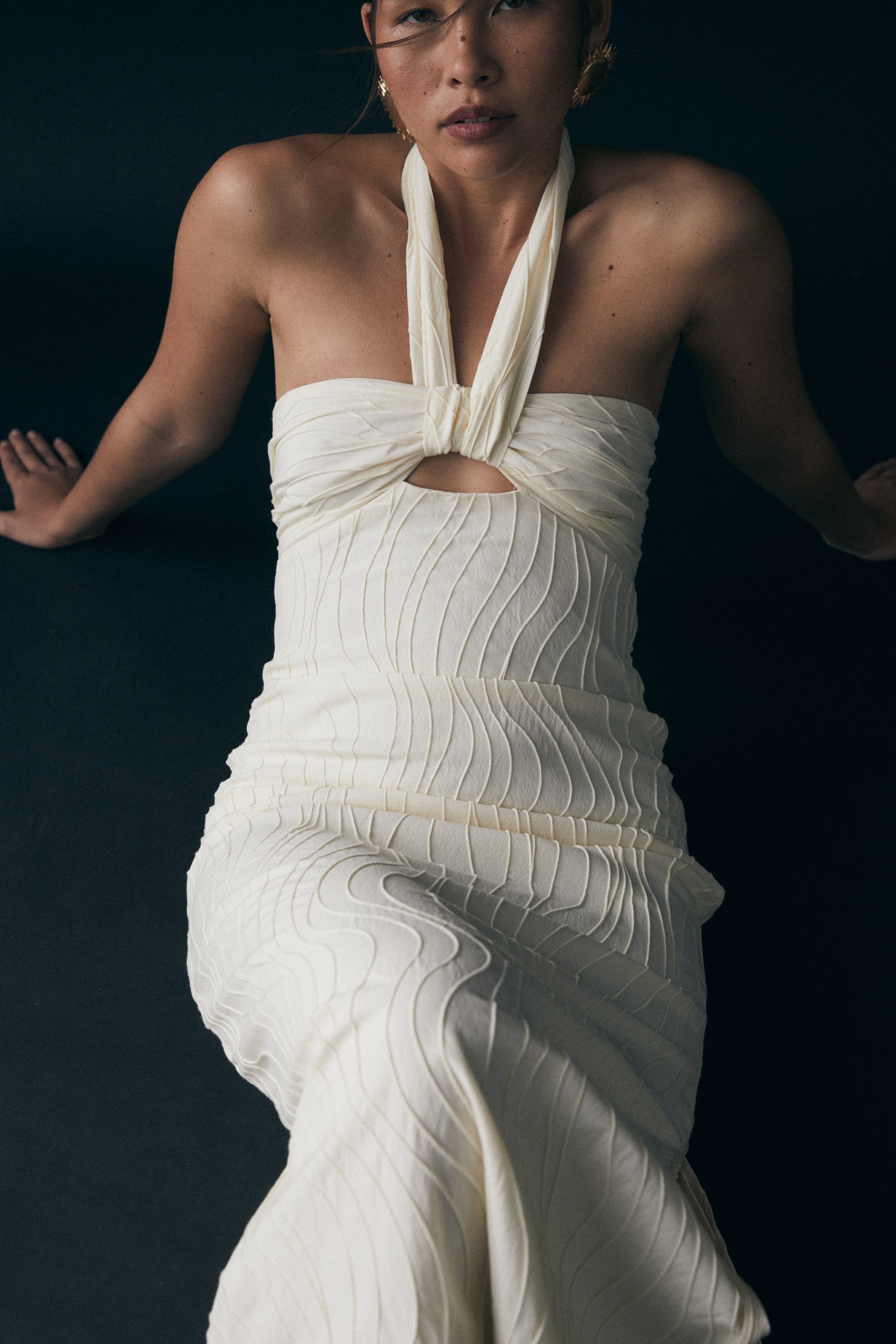 Astra Dress, White Texture | Occasion Midi Dress Avec Studio Astra Dress, White Texture | Occasion Midi Dress Avec Studio