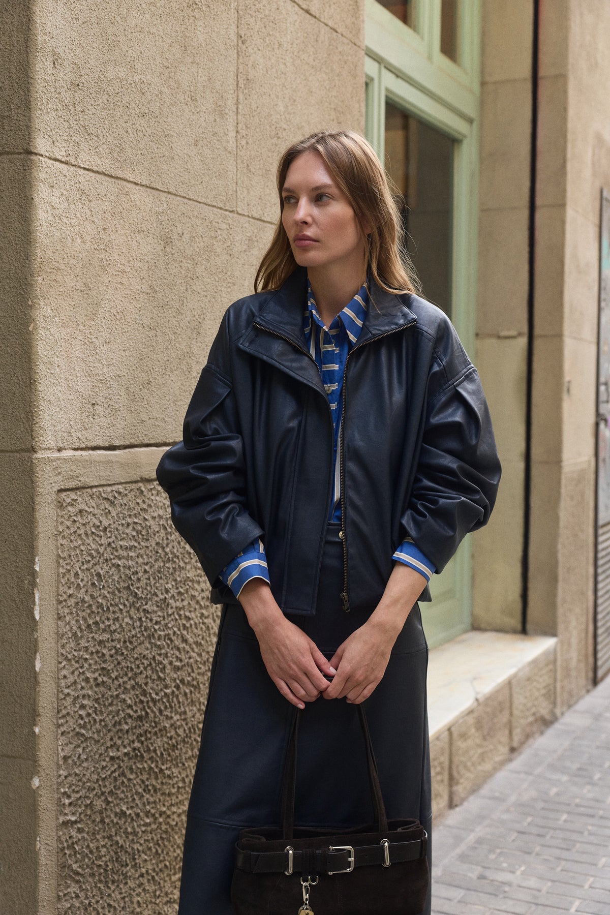 Carole Jacket, Navy Leather