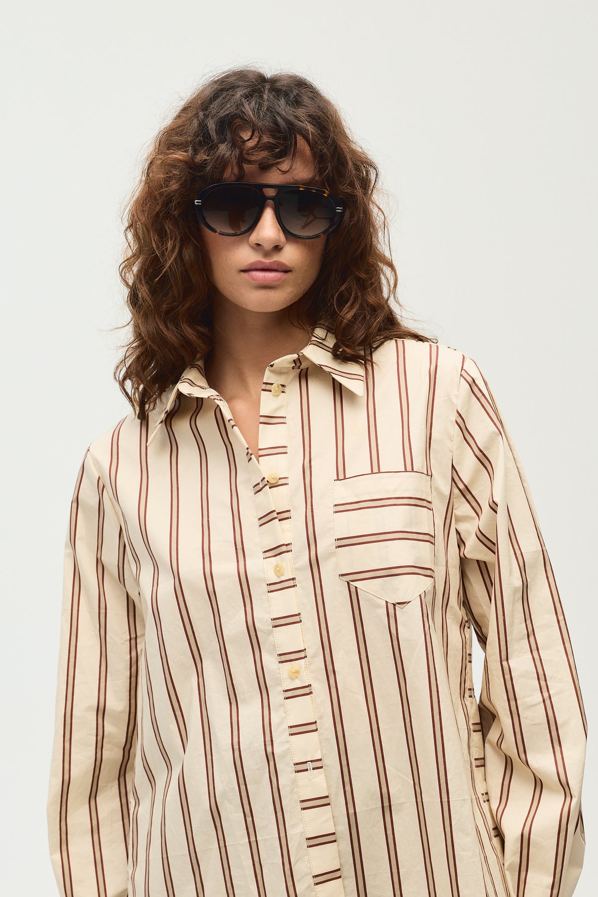Camisa Solene, Ecru Stripes