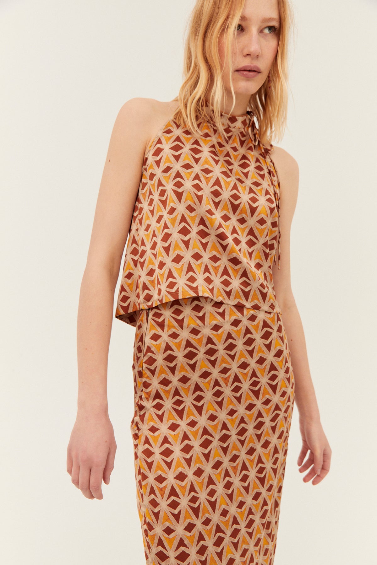 Kai Skirt, Brown Geo Print