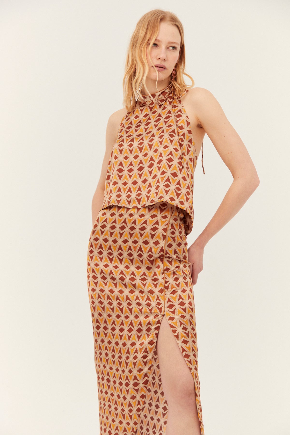 Kai Skirt, Brown Geo Print