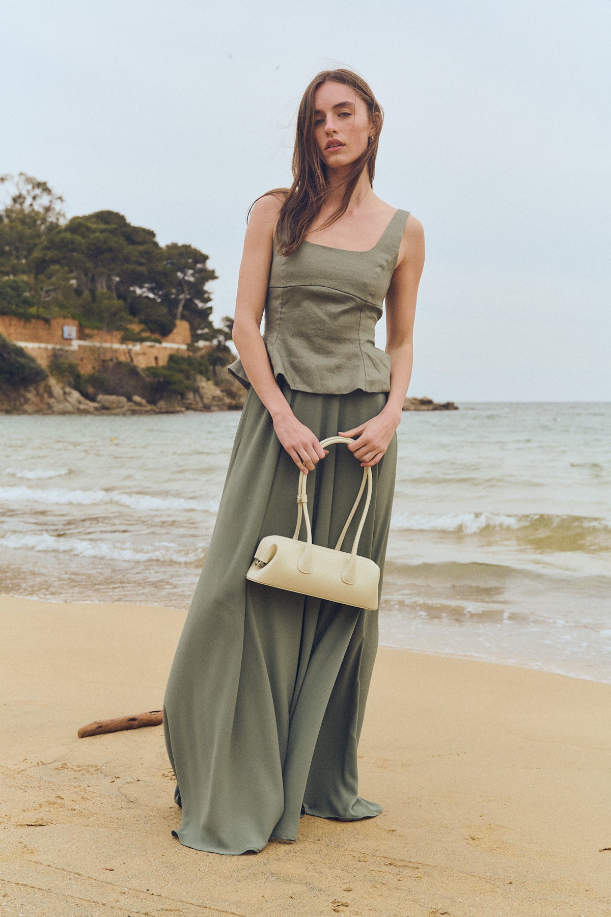 Sorelle Dress Sage Green Long Linen & Crepe Dress | Avec Studio Sorelle Dress Sage Green Long Linen & Crepe Dress | Avec Studio