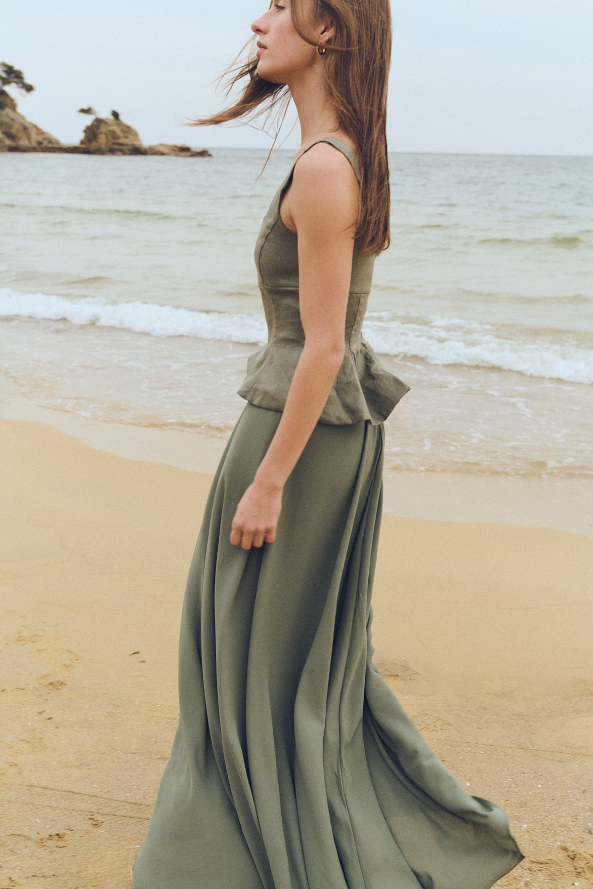 Sorelle Dress Sage Green Long Linen & Crepe Dress | Avec Studio Sorelle Dress Sage Green Long Linen & Crepe Dress | Avec Studio