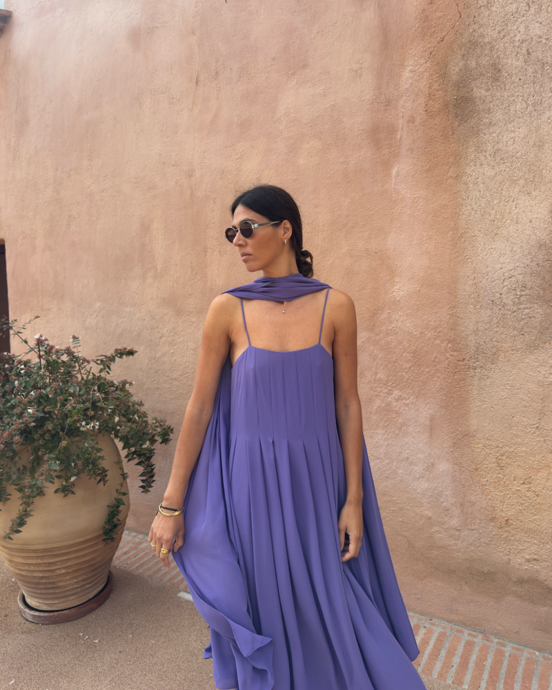 max studio purple dress Max Studio Purple Bell Flare Sleeve Empire Smocked Stretch Dress Small Excellent