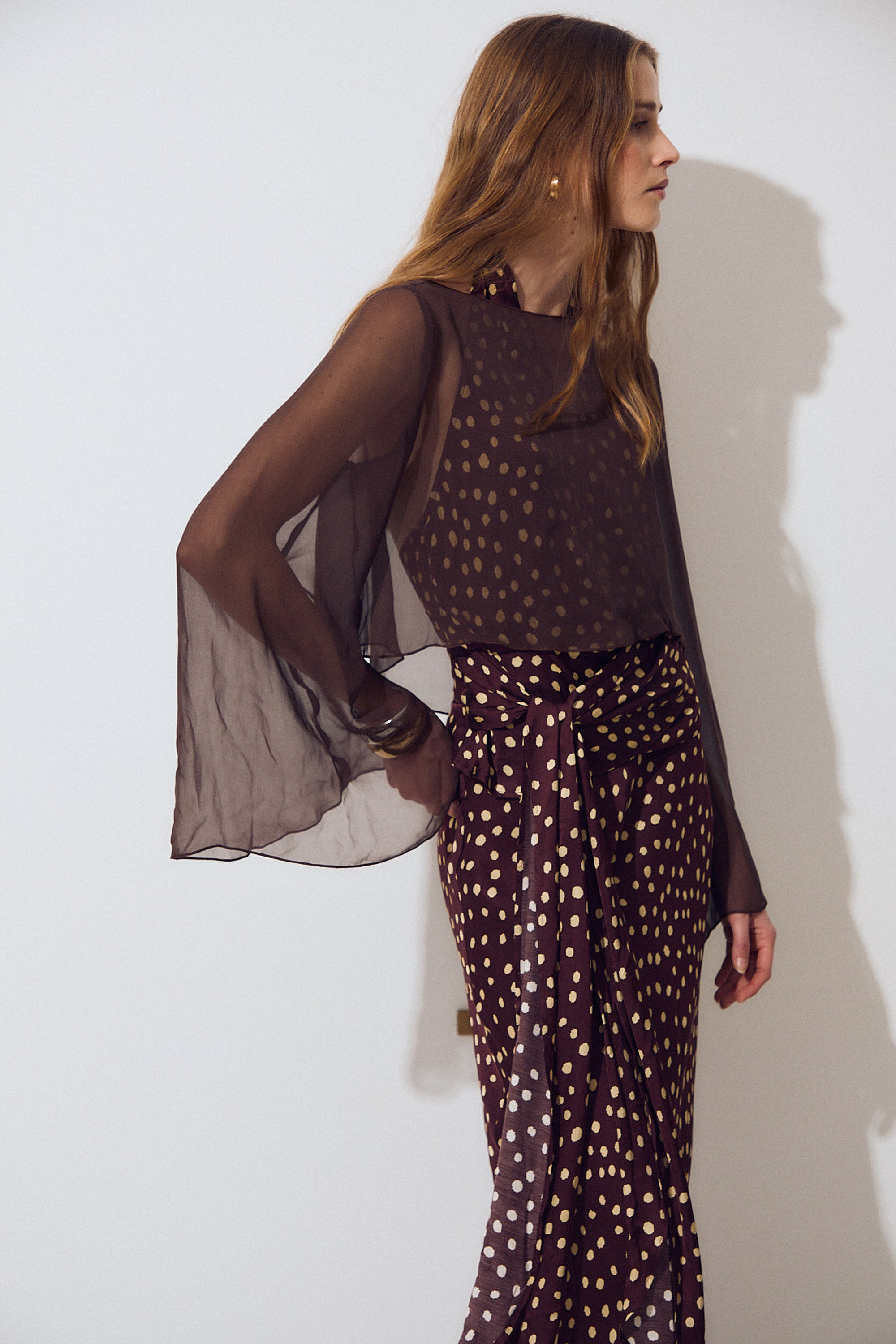 Falda Nova, Plum Dot Print