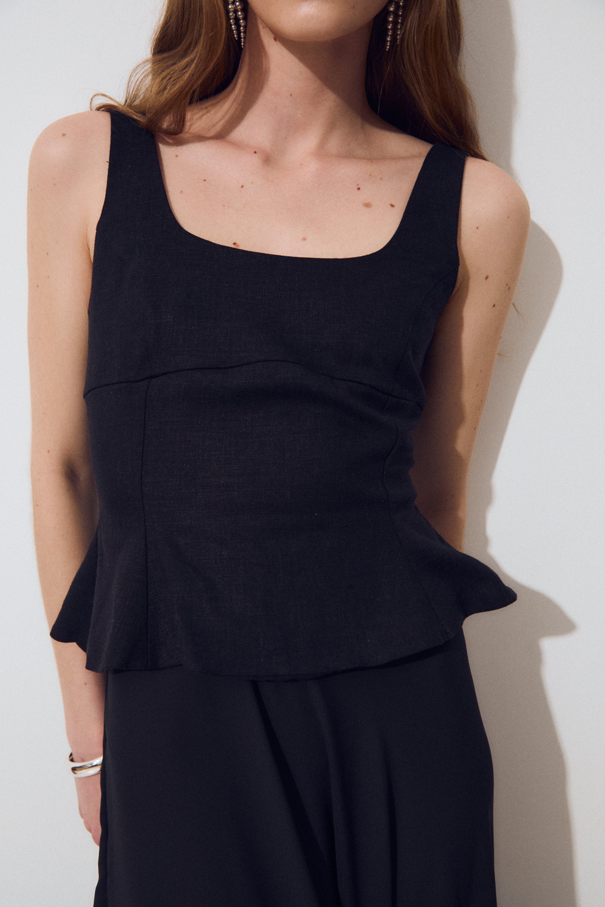 Sorelle Dress Black – Long Linen & Crepe Dress