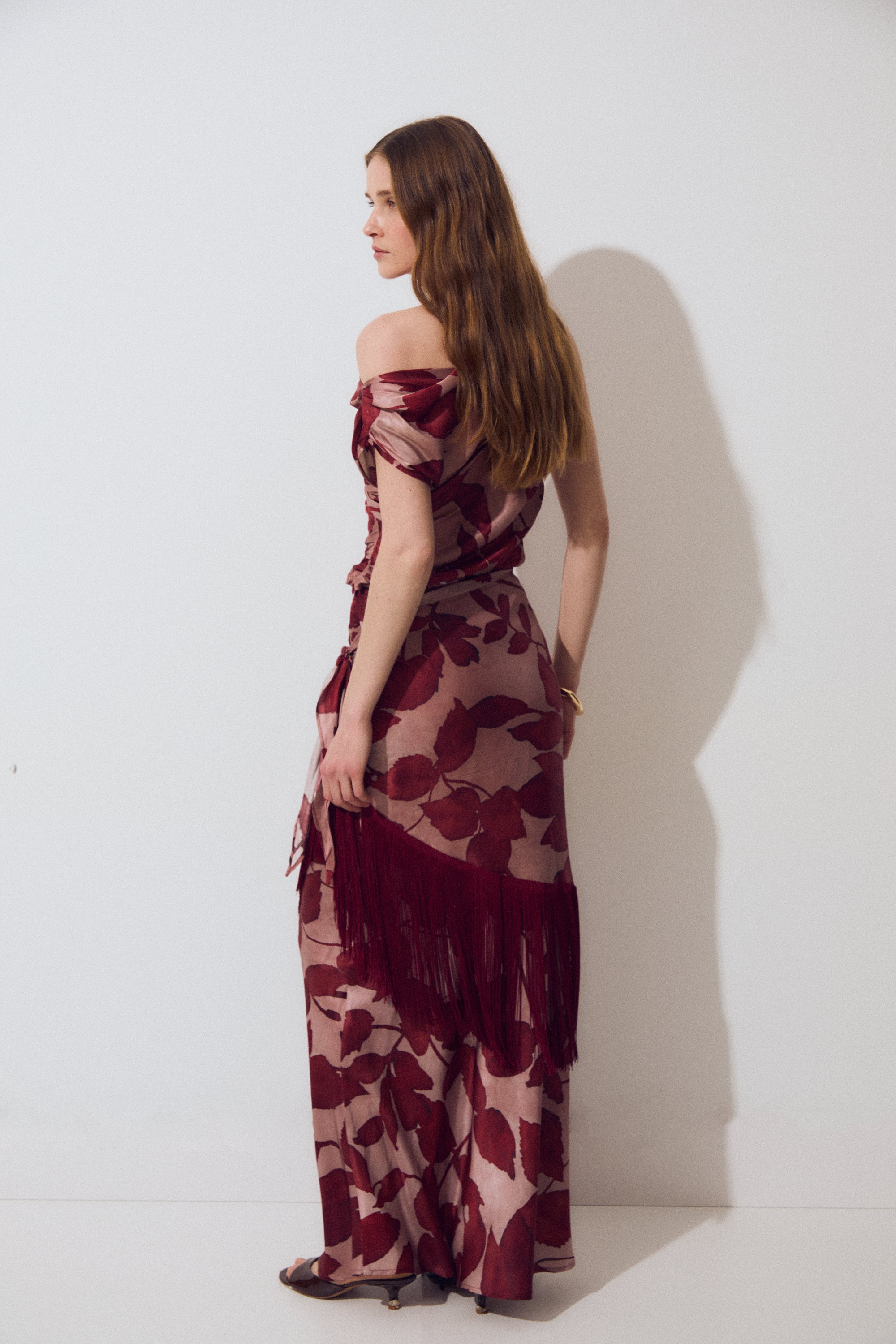 Fringes Shawl, Silk Flower Print