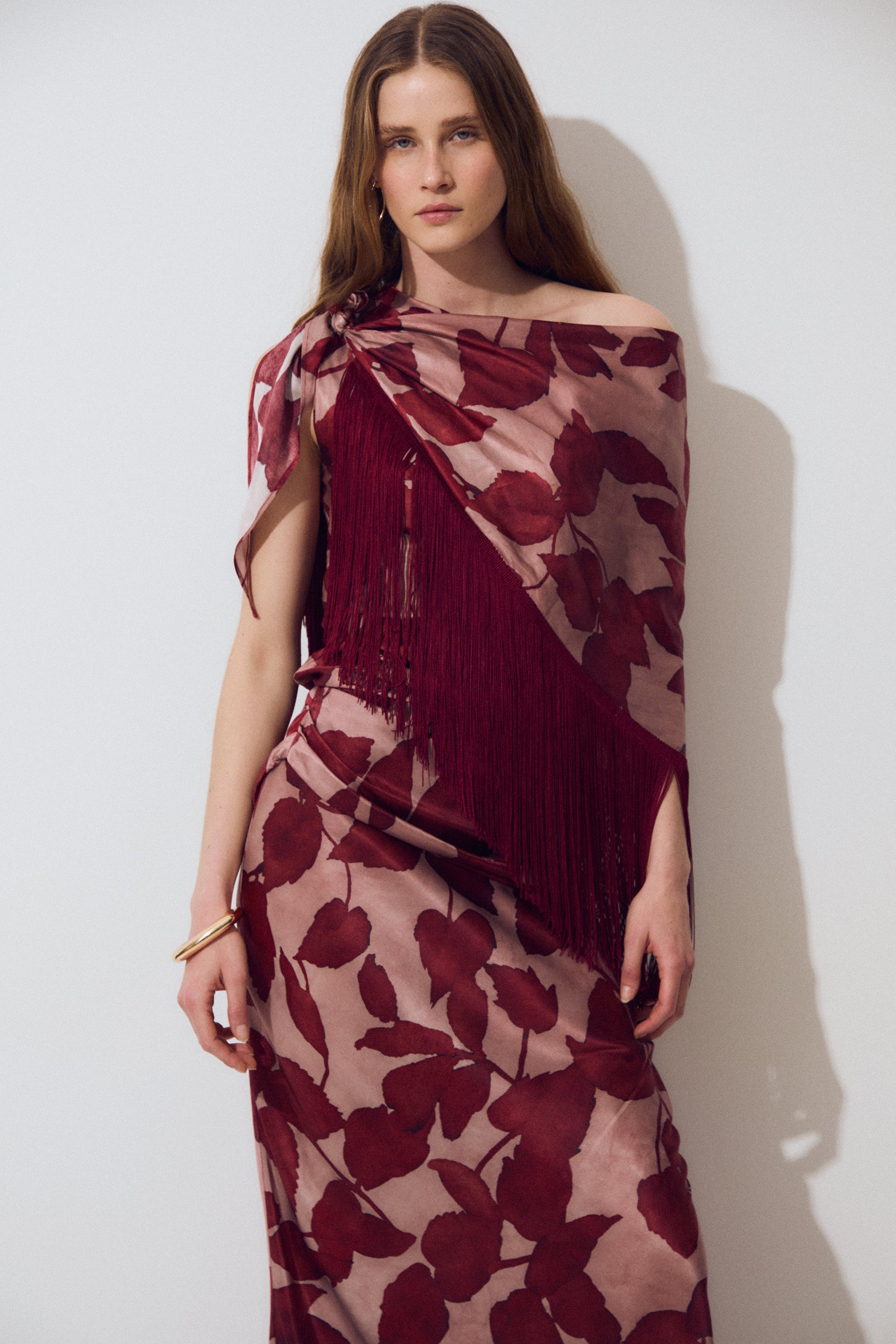 Fringes Shawl, Silk Flower Print
