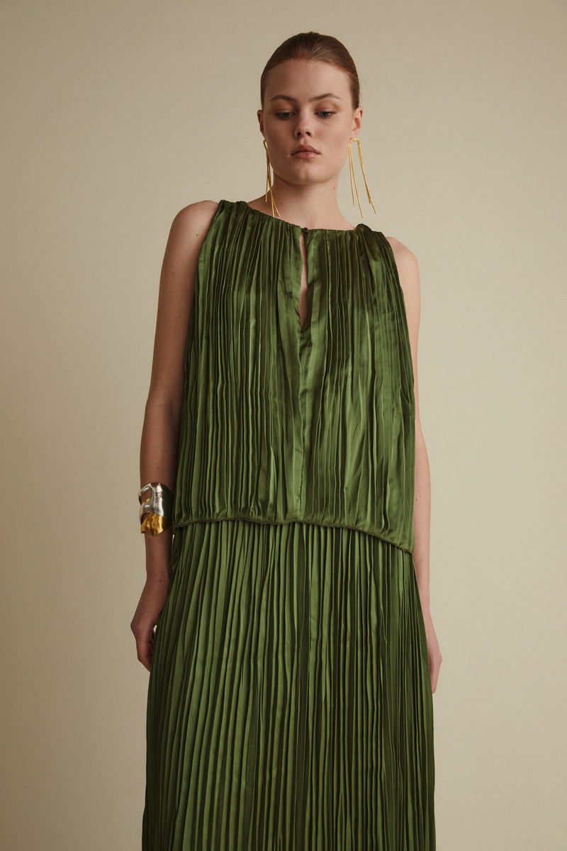 Perla Top, Pleated Green