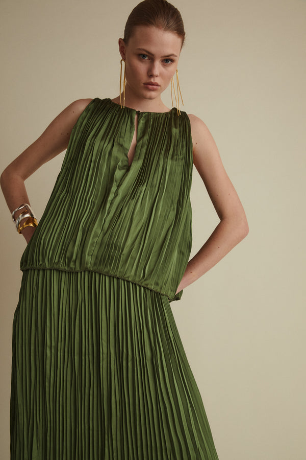 Perla Top, Pleated Green