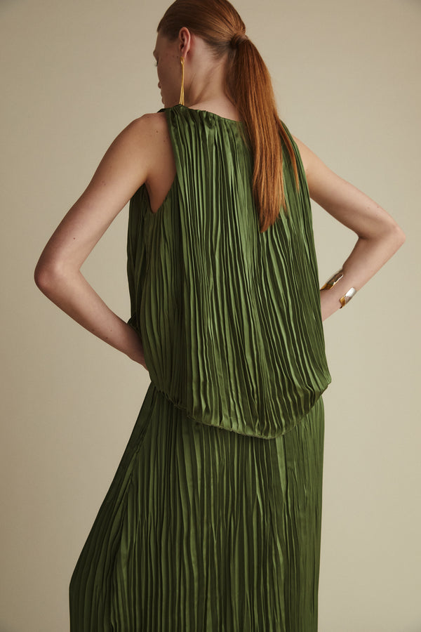 Perla Top, Pleated Green