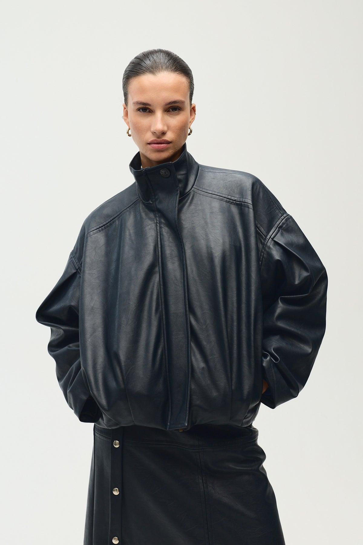 Carole Jacket, Navy Leather