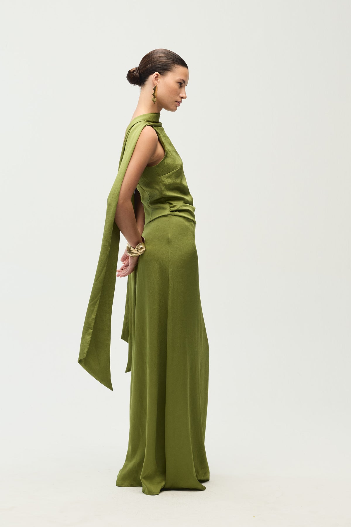 Delphine Dress, Olive Satin