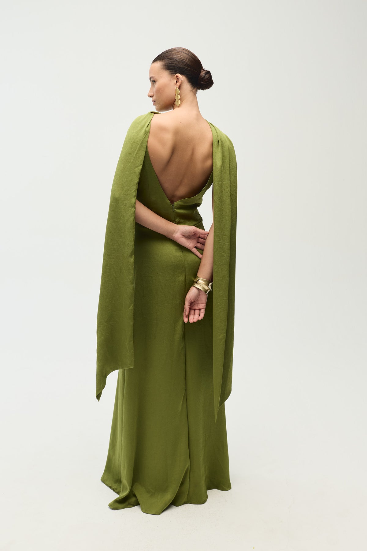 Delphine Dress, Olive Satin