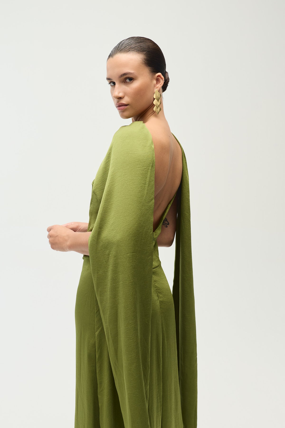 Delphine Dress, Olive Satin