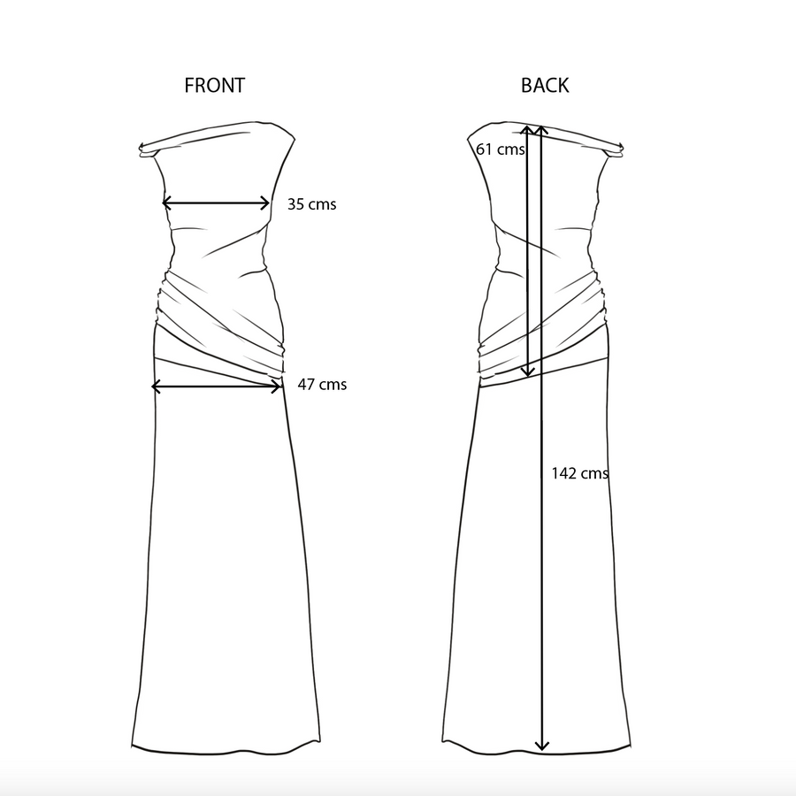Size guide Dunia Dress, Olivine Print