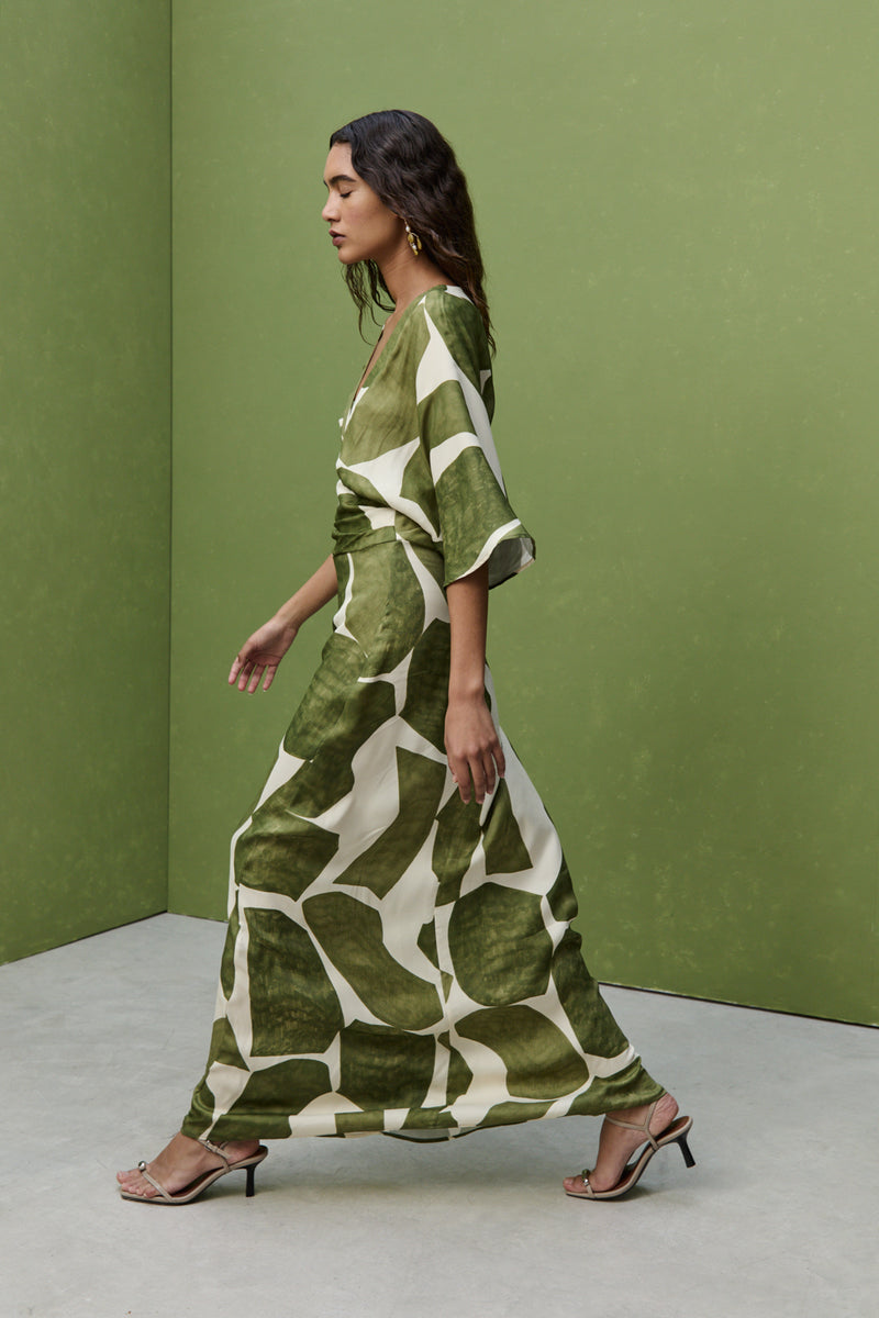 Kirsten Dress, Green Brush Print