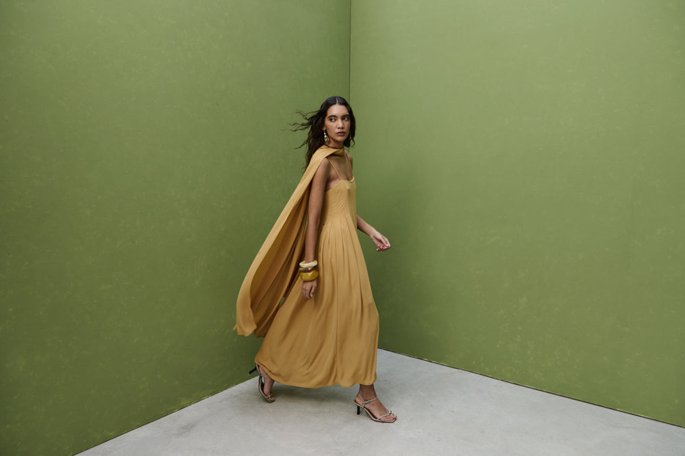 Maxime Dress, Mustard | Wedding Guest Midi Dress – Avec Studio