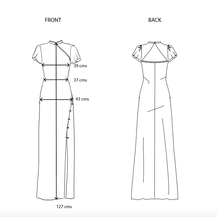 Size guide Pekin Dress, Silk Flower Print