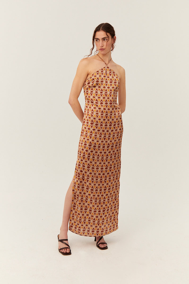 Luna Dress, Brown Geo Print