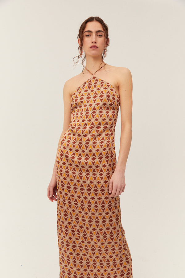 Luna Dress, Brown Geo Print