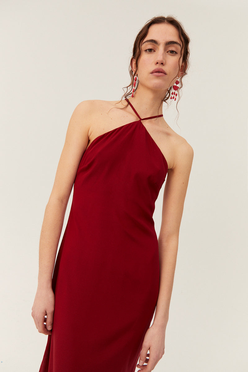 Luna Dress, Cranberry Silk