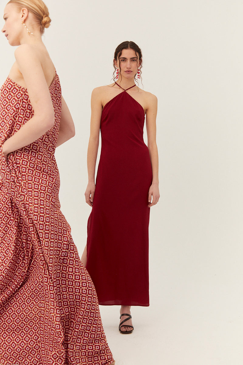 Luna Dress, Cranberry Silk